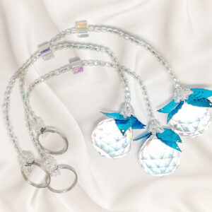 Beeld Kristallen ballen met blaadjes Set van 3 stuks met blauw blaadjes